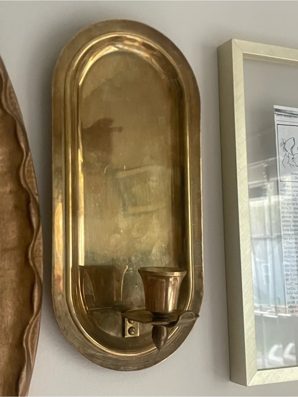 Vintage PAIR Solid Brass Oval Candle Wall Sconces